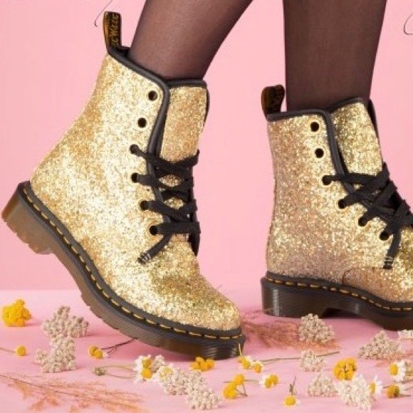 Dr. Martens Shoes Doc Martens Gold Glitter Combat Boots Poshmark